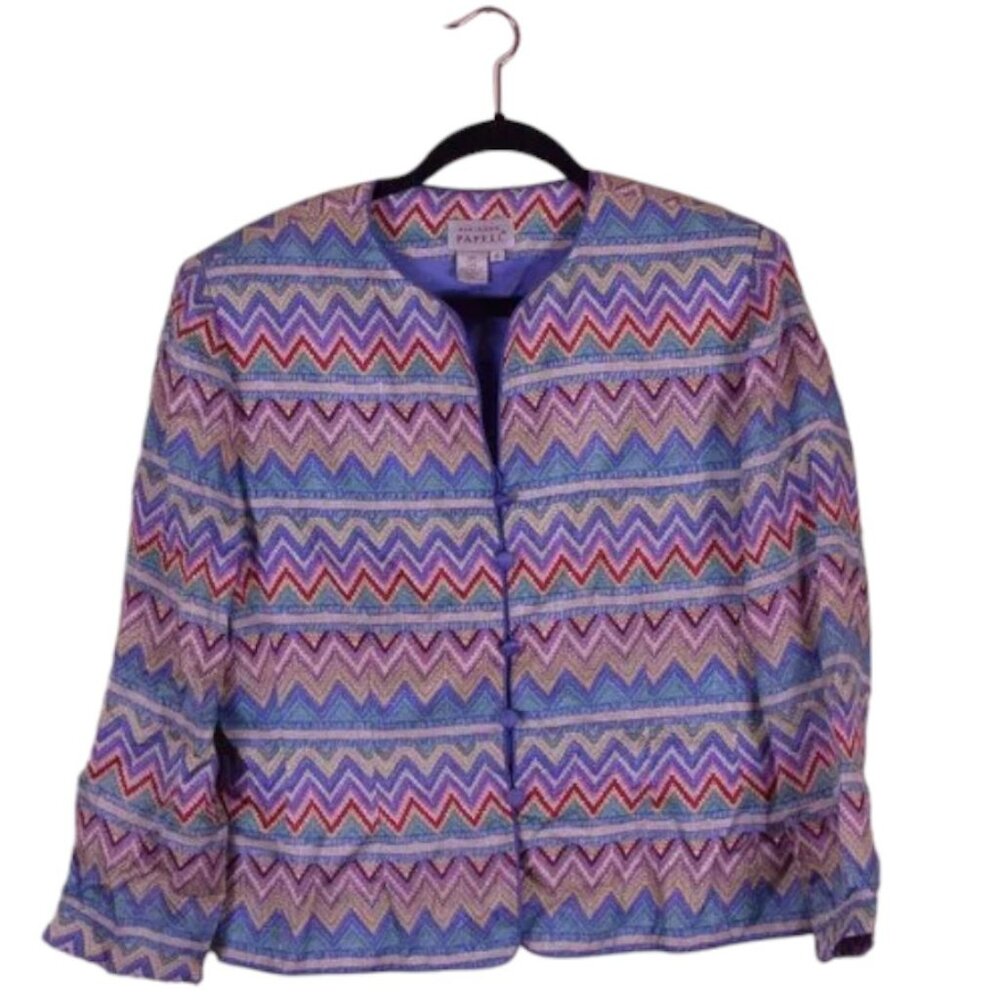 Adrianna Papell Vintage 100% Silk Women's 90's Colorful Zig Zag Blazer - Size 16